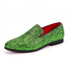 Green Glitters Sparkles Bling Prom Party Mens Oxfords Loafers Dress Shoes Flats